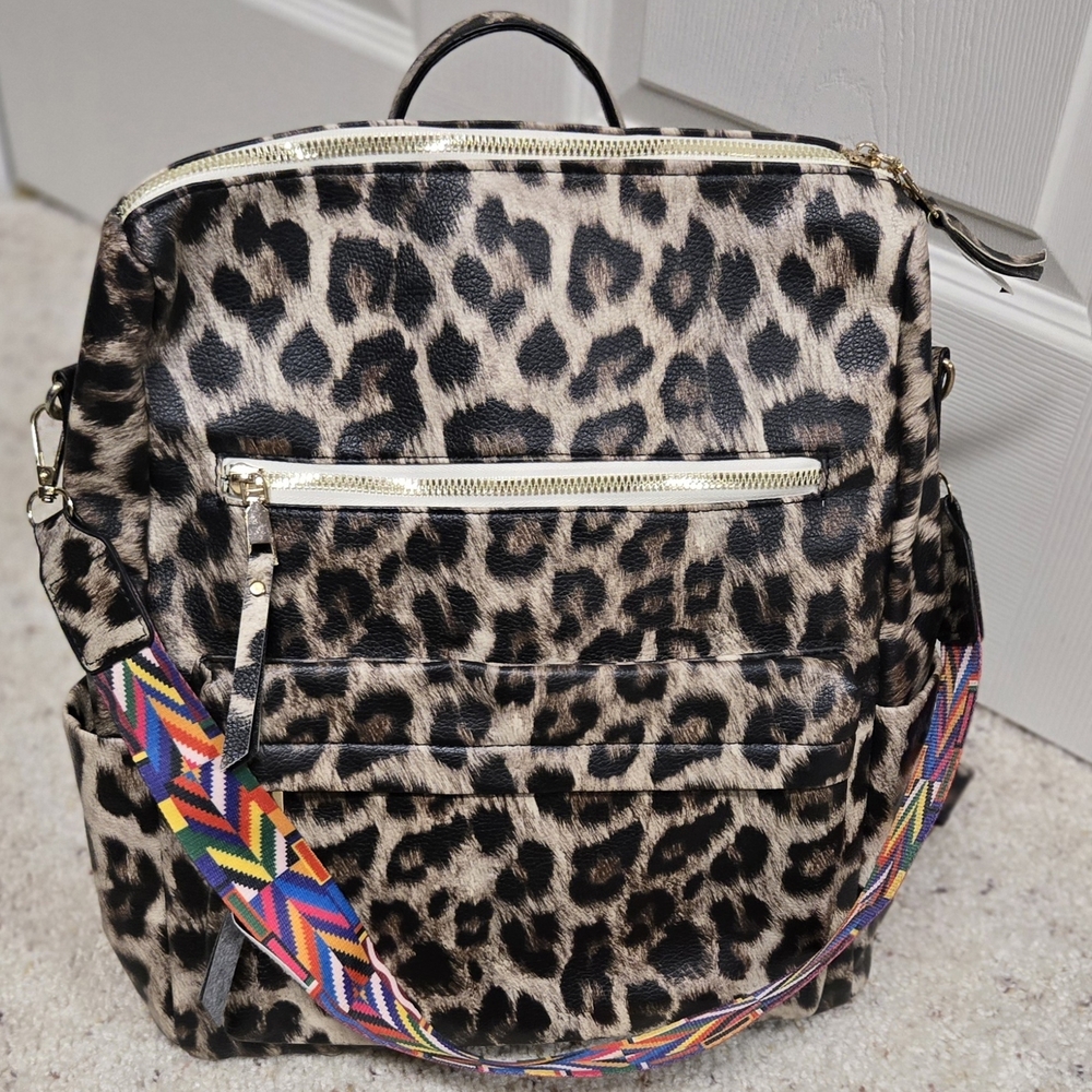 SHEIN Leopard Print Backpack with Colorful Removable Strap - Picture 3 of 8